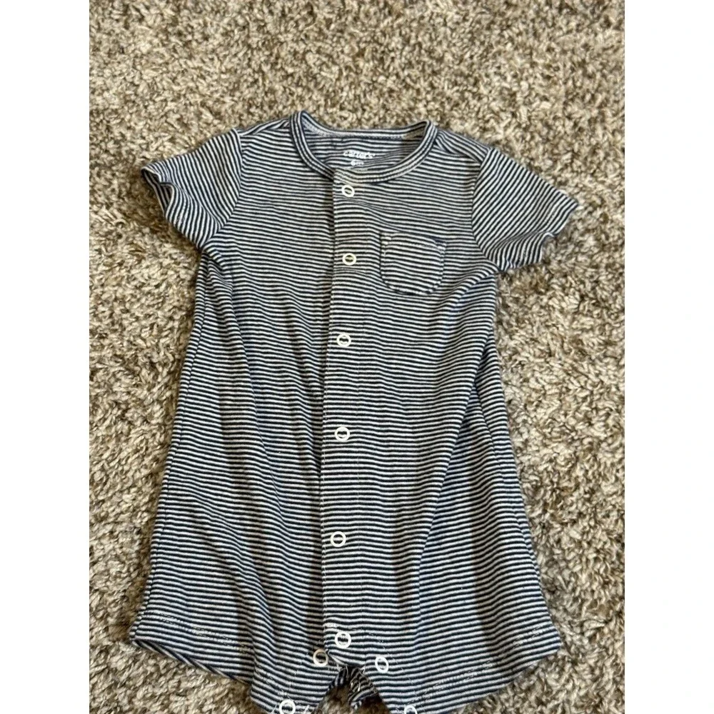 Carters Baby Romper 6 Months Navy White Stripe One Piece Short Sleeve Bodysuit